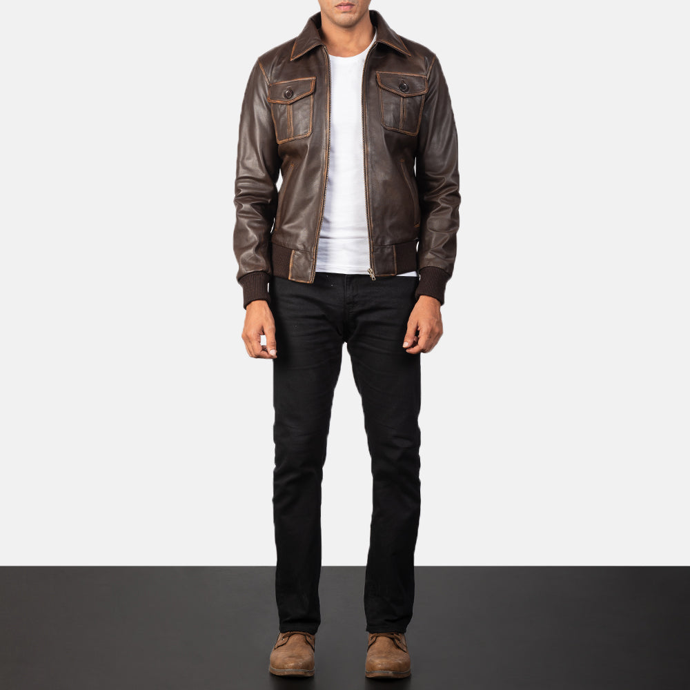 Aaron Brown Leather Bomber Jacket