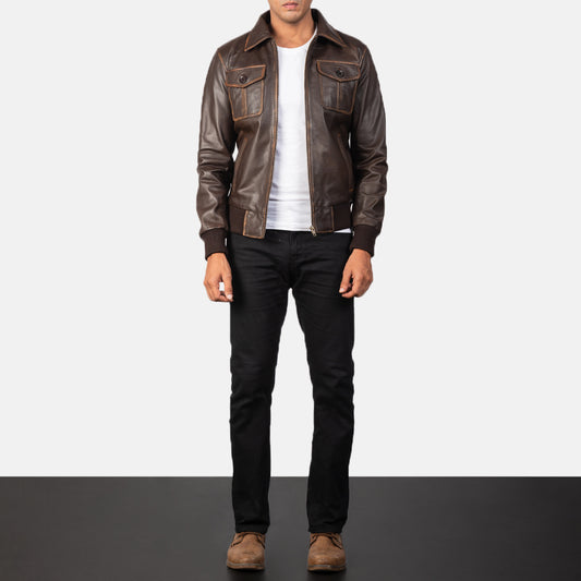 Aaron Brown Leather Bomber Jacket