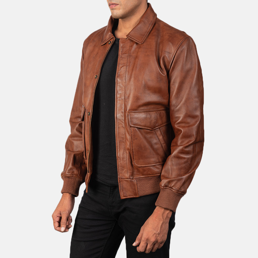 Coffmen Olive Brown A2 Leather Bomber Jacket