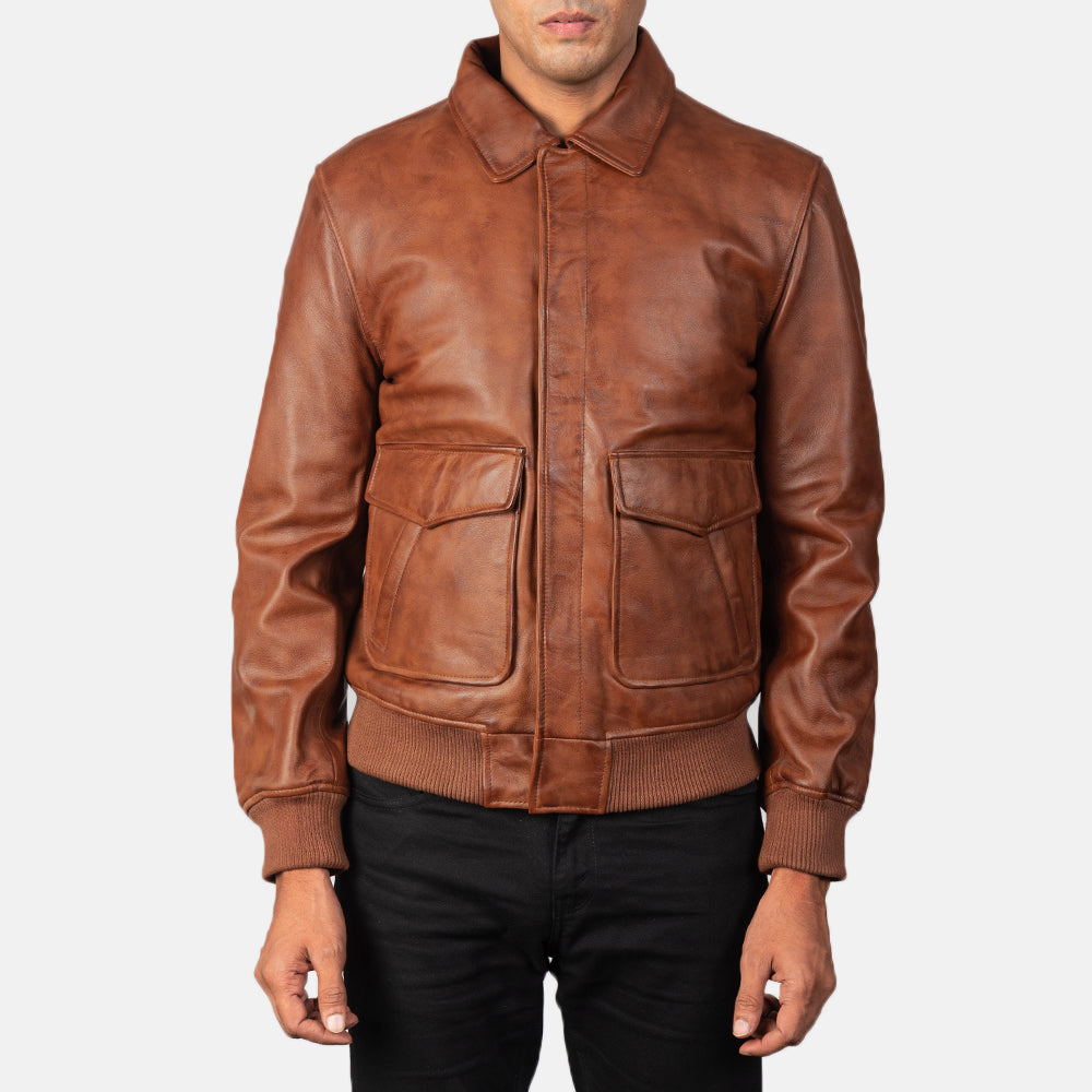 Coffmen Olive Brown A2 Leather Bomber Jacket