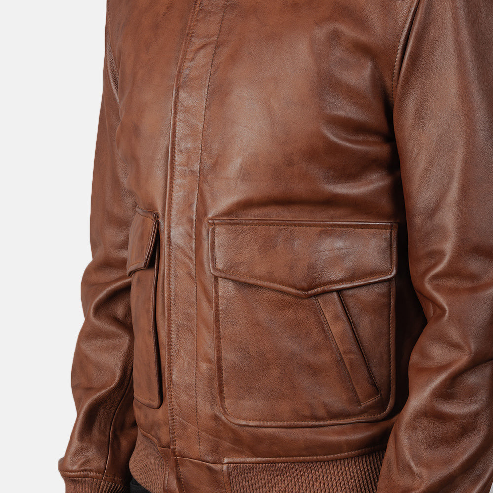 Coffmen Olive Brown A2 Leather Bomber Jacket