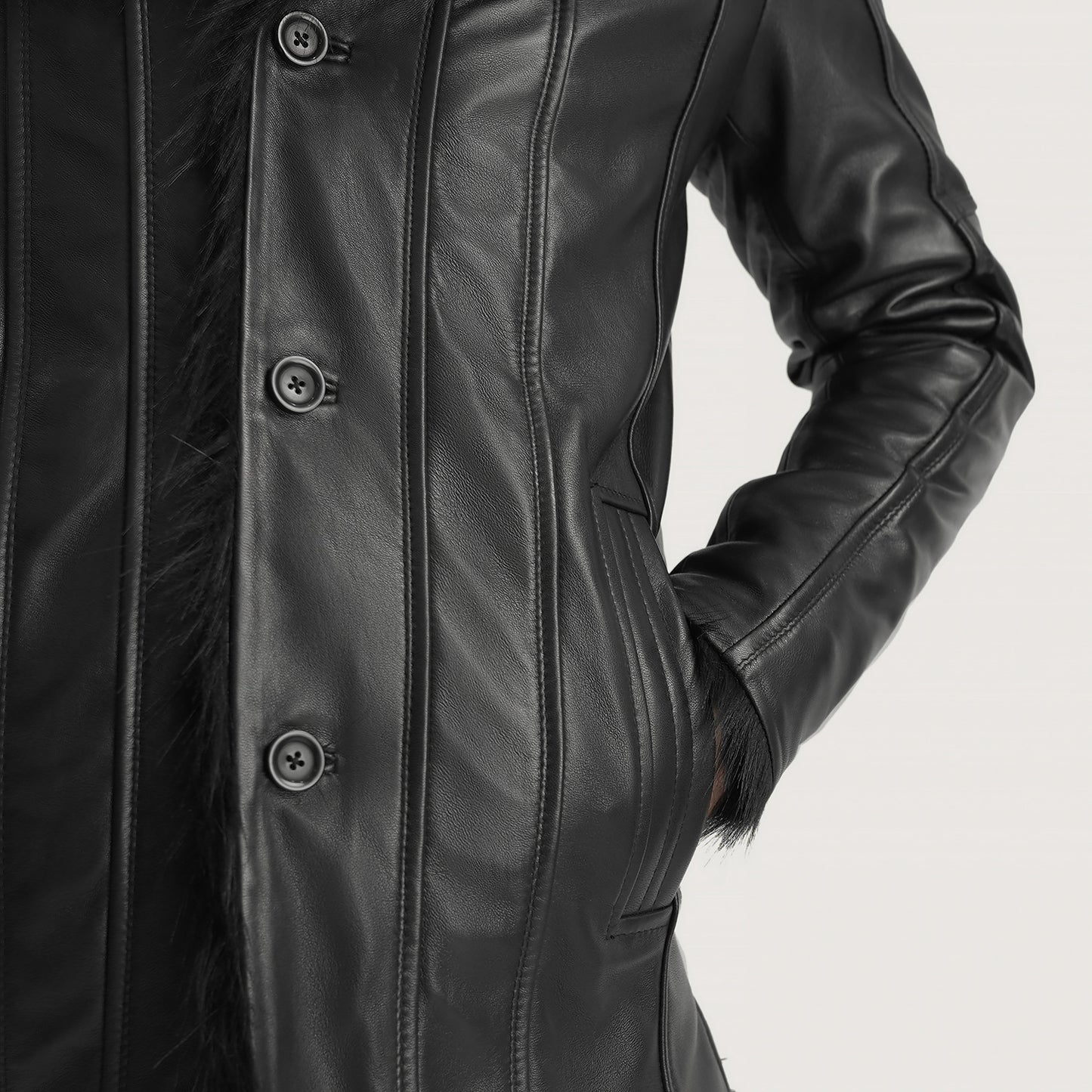 Furcliff Black Leather Coat