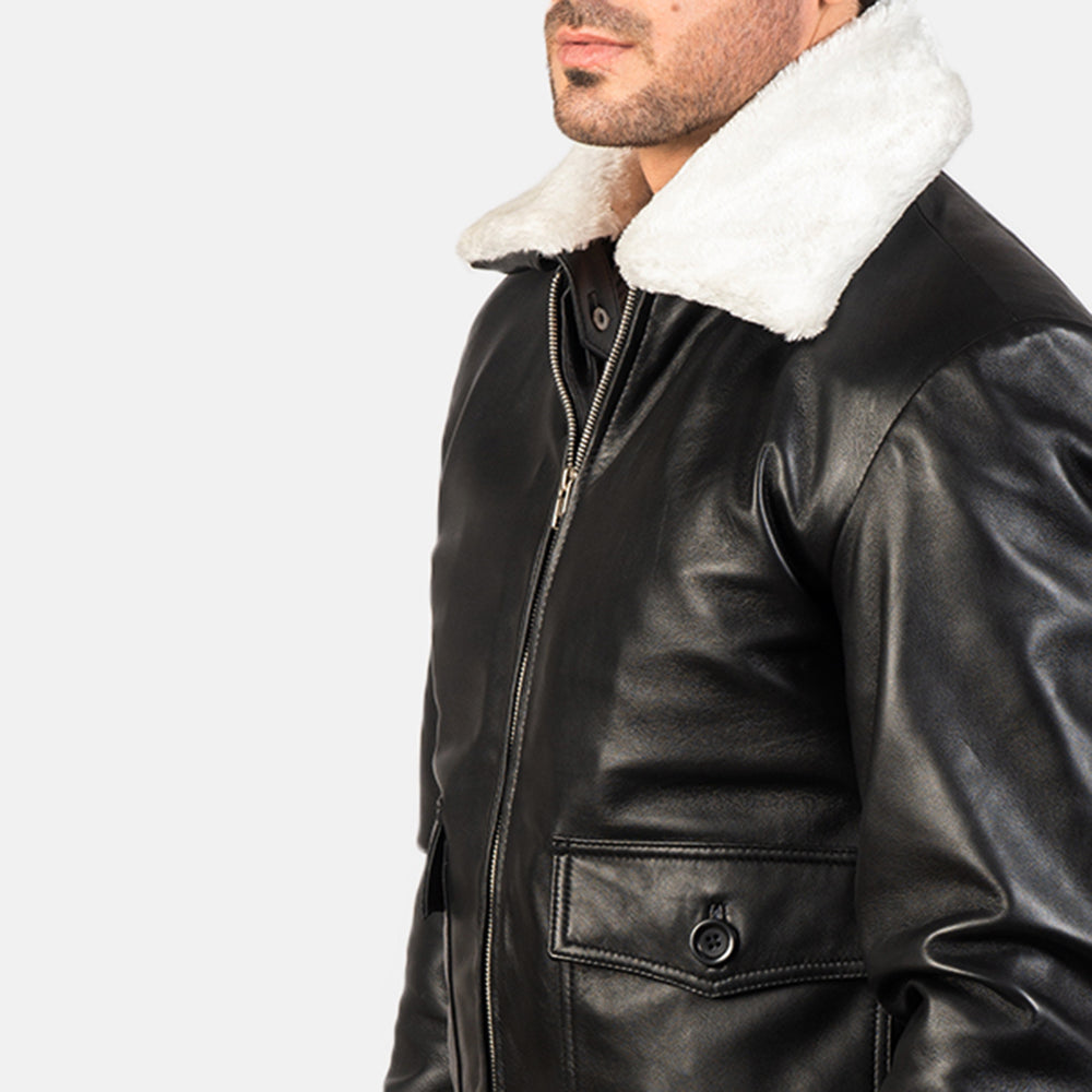 Airin G-1 Black & White Leather Bomber Jacket