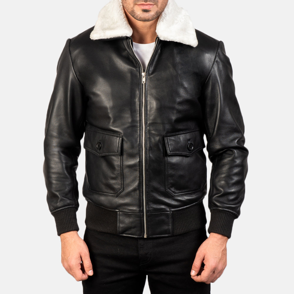 Airin G-1 Black & White Leather Bomber Jacket